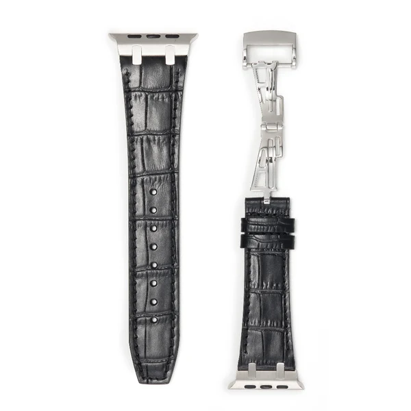 Bamboo Leather Deployment Strap | AP-Inspired — Noir / Argent / 46mm/45mm/44mm