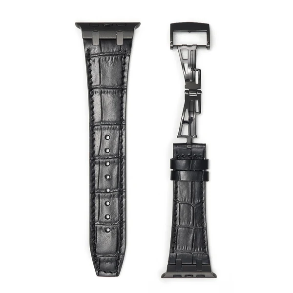 Bamboo Leather Deployment Strap | AP-Inspired — Noir / Noir / 46mm/45mm/44mm
