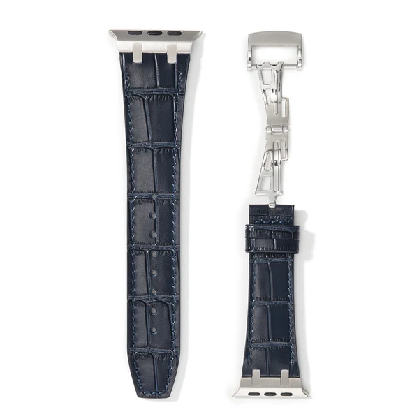 Bamboo Leather Deployment Strap | AP-Inspired — Bleu / Argent / 46mm/45mm/44mm