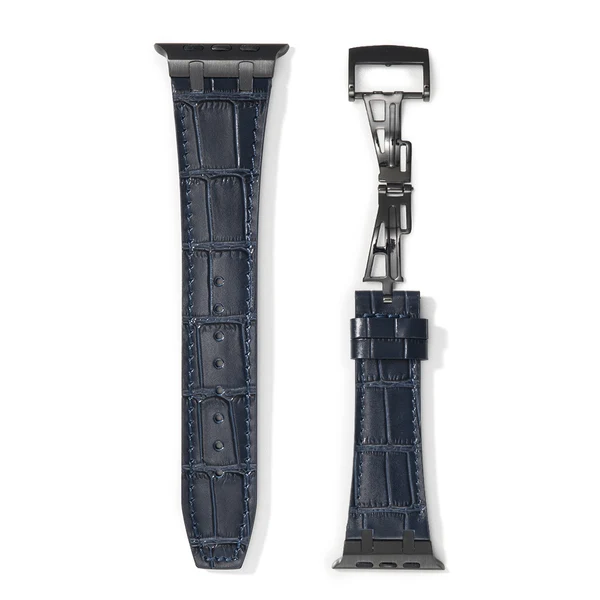 Bamboo Leather Deployment Strap | AP-Inspired — Bleu / Noir / 46mm/45mm/44mm
