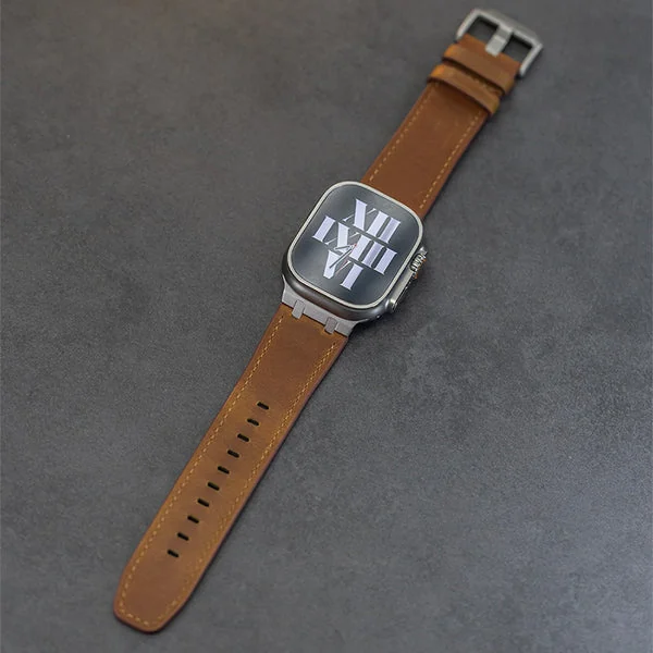 AP Leather Band For Apple Watch — Brązowy – tytanowy adapter / 46mm/45mm/44mm