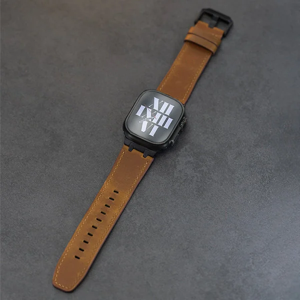 AP Leather Band For Apple Watch — Brązowy – czarny adapter / 46mm/45mm/44mm