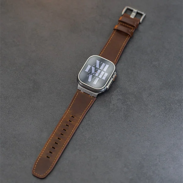 AP Leather Band For Apple Watch — Ciemnobrązowy – tytanowy adapter / 46mm/45mm/44mm