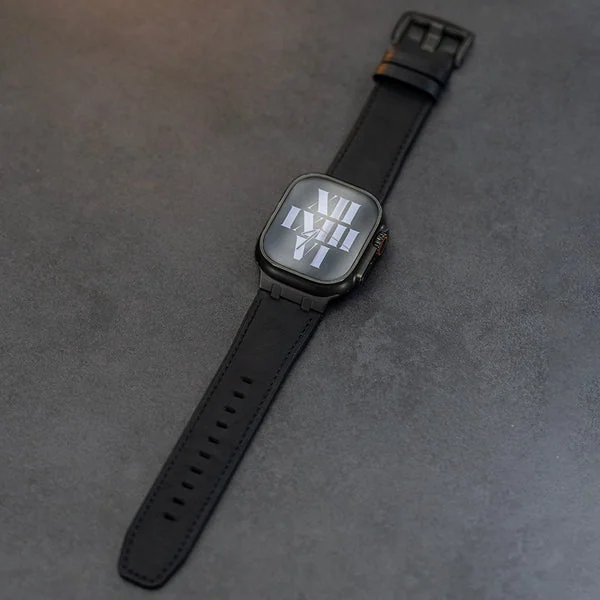 AP Leather Band For Apple Watch — Czarny – czarny adapter / 46mm/45mm/44mm