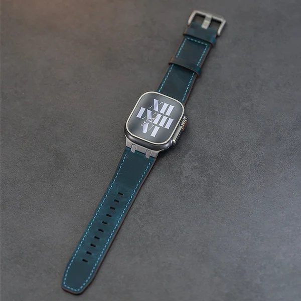 AP Leather Band For Apple Watch — Alaskański błękit – tytanowy adapter / 46mm/45mm/44mm
