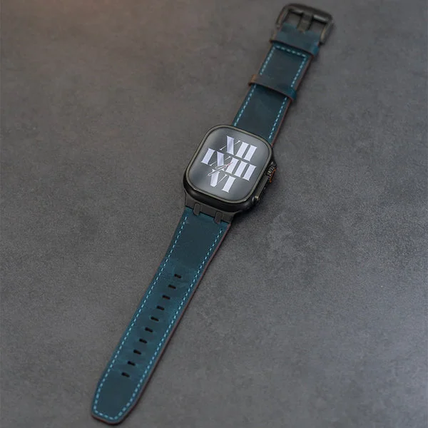 AP Leather Band For Apple Watch — Alaskański błękit – czarny adapter / 46mm/45mm/44mm