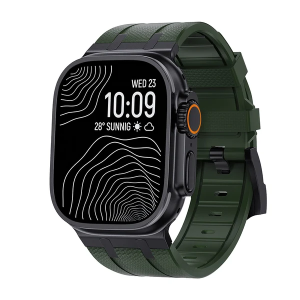 AP-Style Integrated FKM Rubber Band — Zielony czarny / 46mm/45mm/44mm