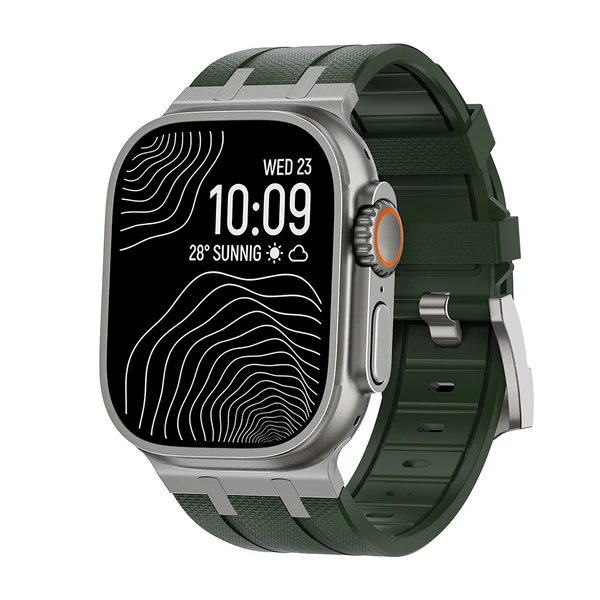 AP-Style Integrated FKM Rubber Band — Zielony srebrny / 46mm/45mm/44mm