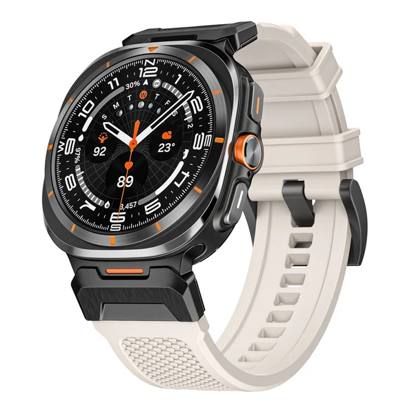 Tactical Rubber Band For Samsung Watch 7 Ultra — Weiß – Adapter Schwarz / Samsung Watch 7 Ultra