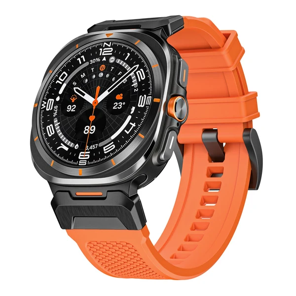 Tactical Rubber Band For Samsung Watch 7 Ultra — Orange – Adapter Schwarz / Samsung Watch 7 Ultra