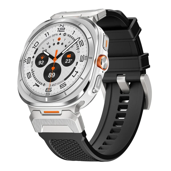 Tactical Rubber Band For Samsung Watch 7 Ultra — Schwarz – Adapter Silber / Samsung Watch 7 Ultra