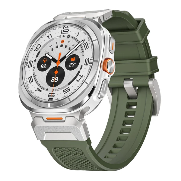Tactical Rubber Band For Samsung Watch 7 Ultra — Grün – Adapter Silber / Samsung Watch 7 Ultra