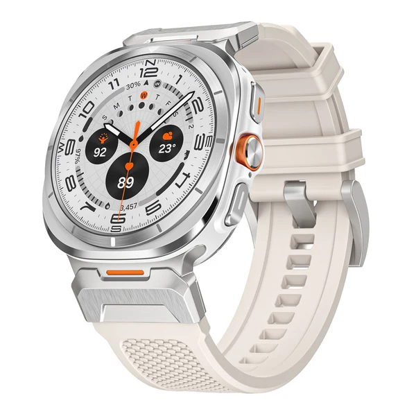 Tactical Rubber Band For Samsung Watch 7 Ultra — Weiß – Adapter Silber / Samsung Watch 7 Ultra