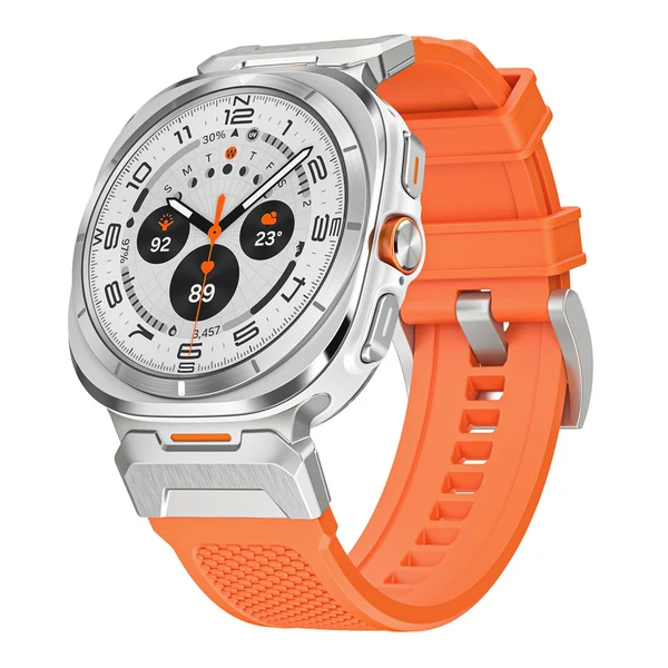 Tactical Rubber Band For Samsung Watch 7 Ultra — Orange – Adapter Silber / Samsung Watch 7 Ultra