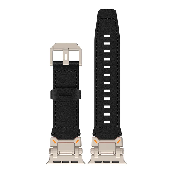 Explorer Crazy Horse Leather Band For Apple Watch — Schwarz – Adapter Titan / 49mm