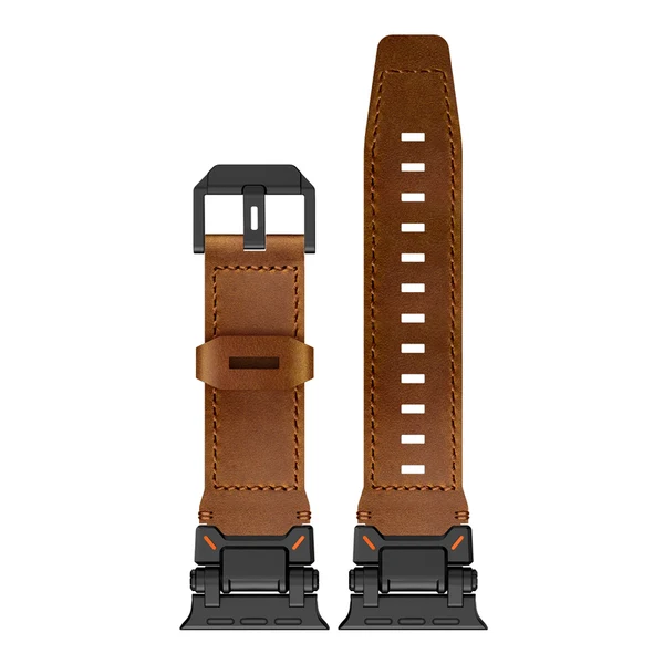 Explorer Crazy Horse Leather Band For Apple Watch — Braun – Adapter Schwarz / 49mm