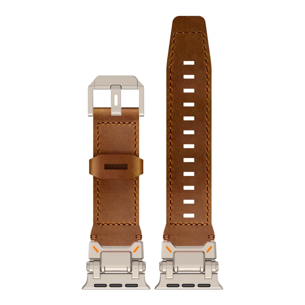 Explorer Crazy Horse Leather Band For Apple Watch — Braun – Adapter Titan / 49mm