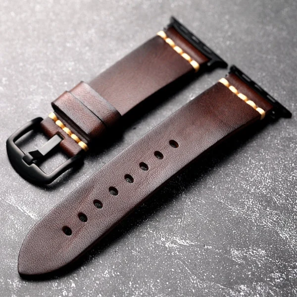 Full-Grain Leather Band for Apple Watch — Castanho-escuro / Preto / 40mm/41mm/42mm