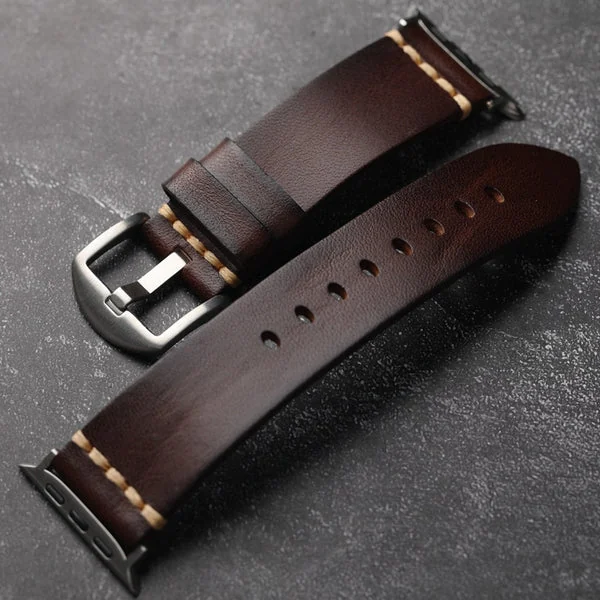 Full-Grain Leather Band for Apple Watch — Castanho-escuro / Prateado / 40mm/41mm/42mm