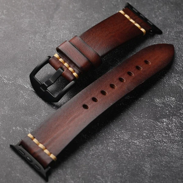 Full-Grain Leather Band for Apple Watch — Vermelho acastanhado / Preto / 40mm/41mm/42mm