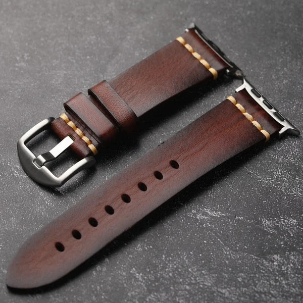 Full-Grain Leather Band for Apple Watch — Vermelho acastanhado / Prateado / 40mm/41mm/42mm