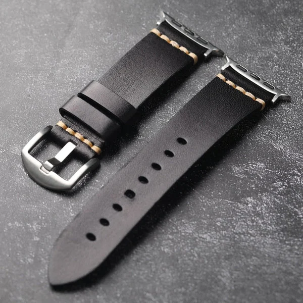 Full-Grain Leather Band for Apple Watch — Preto / Prateado / 40mm/41mm/42mm
