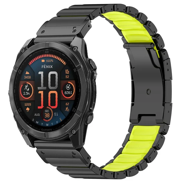Garmin QuickFit GEMINI Titanium Band — Nero verde neon / 26mm
