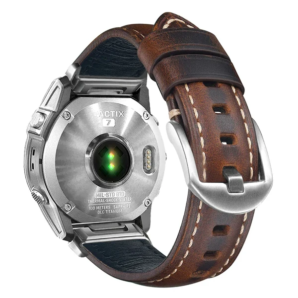 Garmin QuickFit Nappa Leather Band — Castanho-escuro / Prateado / 20mm