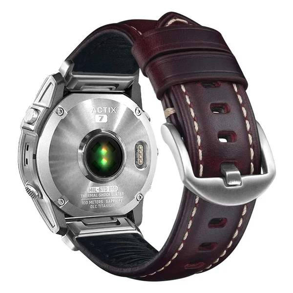 Garmin QuickFit Nappa Leather Band — Vermelho-vinho / Prateado / 20mm