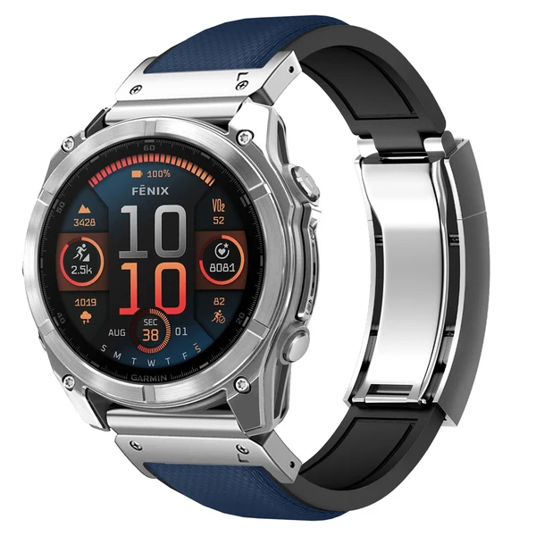 Garmin QuickFit R Elite FKM Rubber Band - Classic — Bleu – boucle argent / 20mm