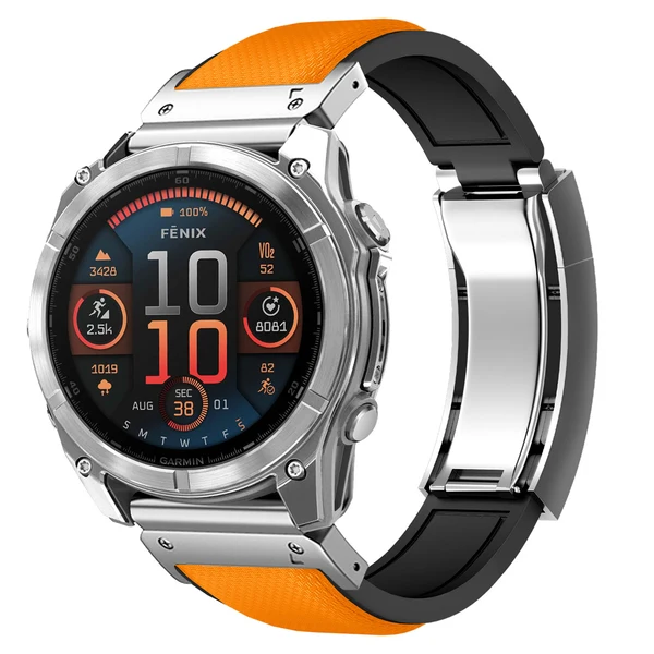 Garmin QuickFit R Elite FKM Rubber Band - Classic — Orange – boucle argent / 20mm