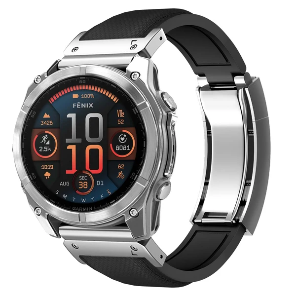 Garmin QuickFit R Elite FKM Rubber Band - Classic — Noir – boucle argent / 20mm
