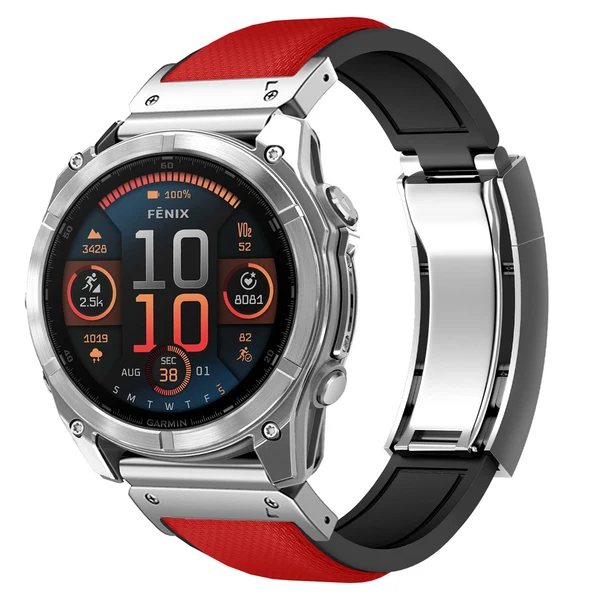 Garmin QuickFit R Elite FKM Rubber Band - Classic — Rouge – boucle argent / 20mm