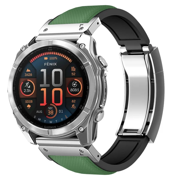 Garmin QuickFit R Elite FKM Rubber Band - Classic — Vert – boucle argent / 20mm