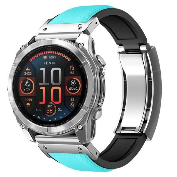 Garmin QuickFit R Elite FKM Rubber Band - Classic — Turquoise – boucle argent / 20mm