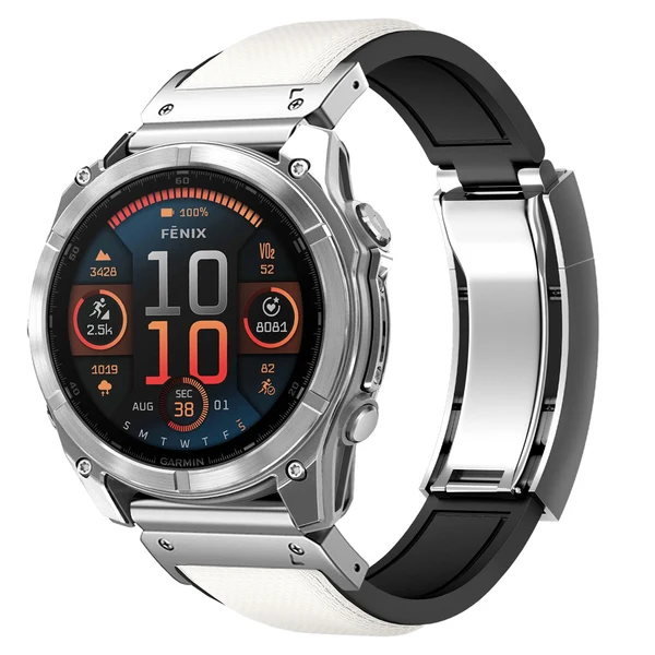 Garmin QuickFit R Elite FKM Rubber Band - Classic — Blanc – boucle argent / 20mm