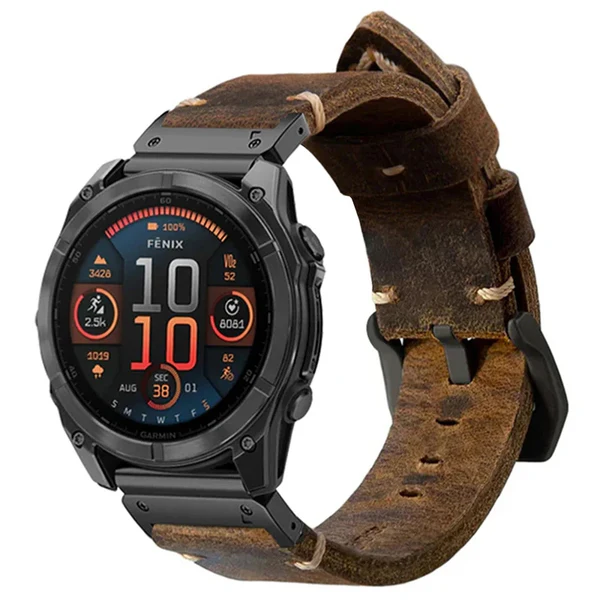 Garmin QuickFit Vintage Leather Band — Dunkelbraun / Schwarz / 26mm