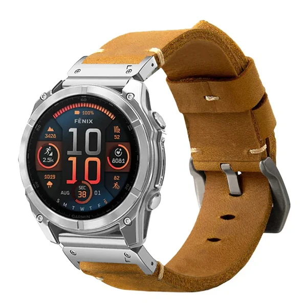 Garmin QuickFit Vintage Leather Band — Gelb / Silber / 26mm