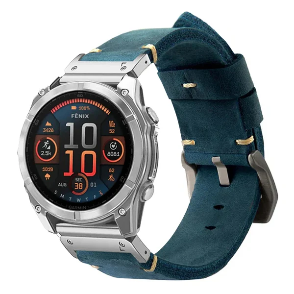 Garmin QuickFit Vintage Leather Band — Blau / Silber / 26mm
