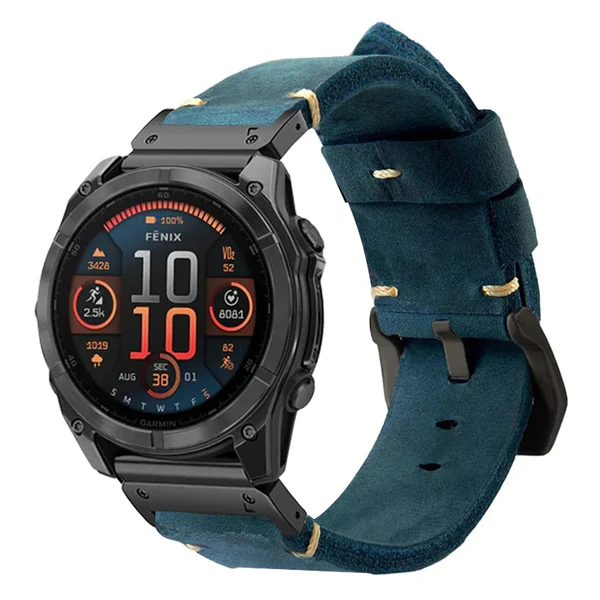 Garmin QuickFit Vintage Leather Band — Blau / Schwarz / 26mm