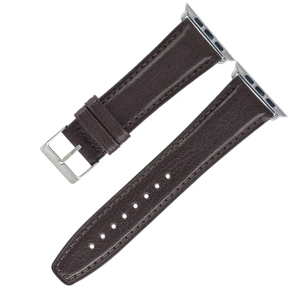 Goatskin Leather Strap For Apple Watch — Dark Brown / Silver / 40mm/41mm/42mm