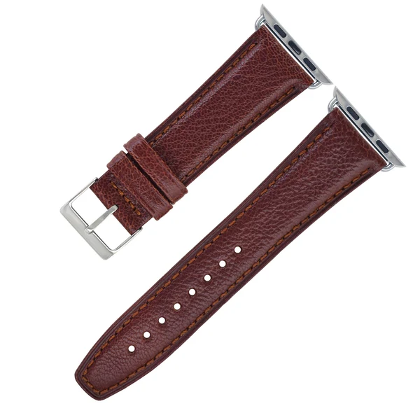Goatskin Leather Strap For Apple Watch — Brown / Silver / 40mm/41mm/42mm