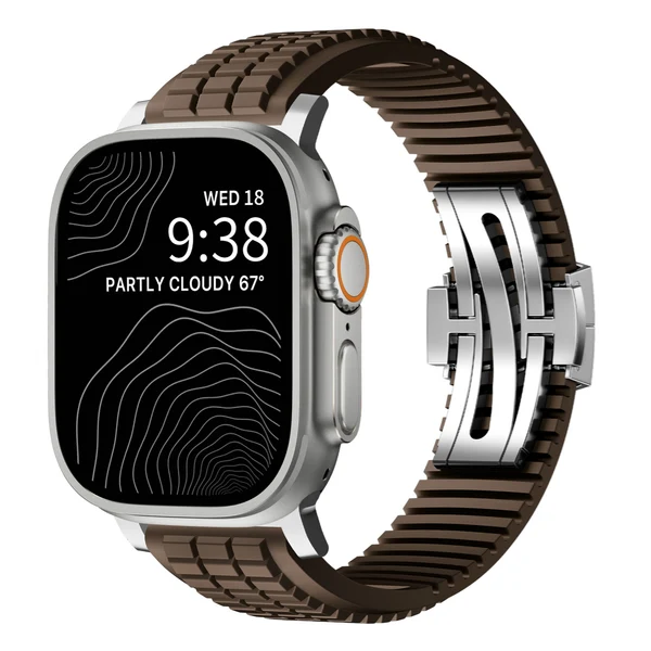 GR Modern Band Upgraded Version For Apple Watch — Correa marrón – hebilla plateada / 42mm/41mm/40mm