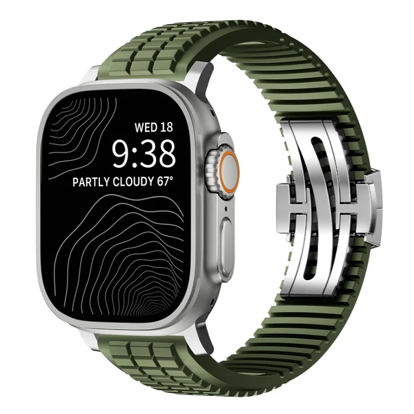 GR Modern Band Upgraded Version For Apple Watch — Correa verde – hebilla plateada / 42mm/41mm/40mm