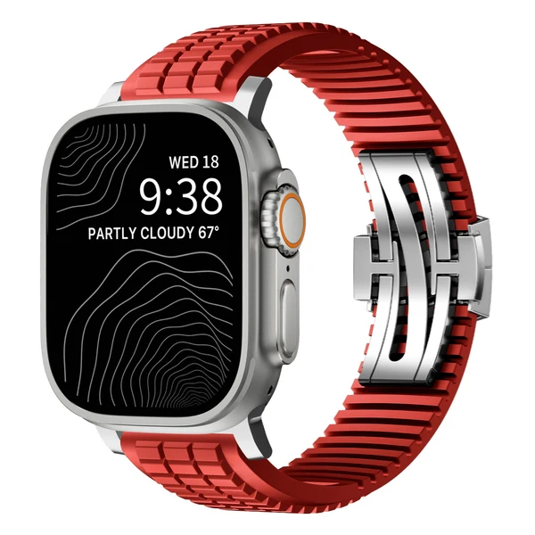GR Modern Band Upgraded Version For Apple Watch — Correa roja – hebilla plateada / 42mm/41mm/40mm