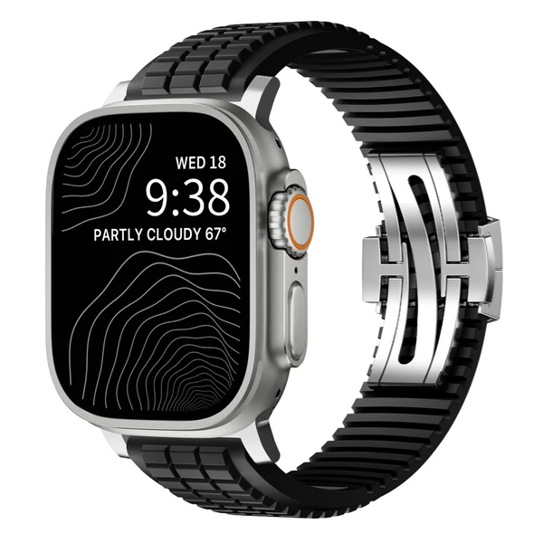 GR Modern Band Upgraded Version For Apple Watch — Correa negra – hebilla plateada / 42mm/41mm/40mm