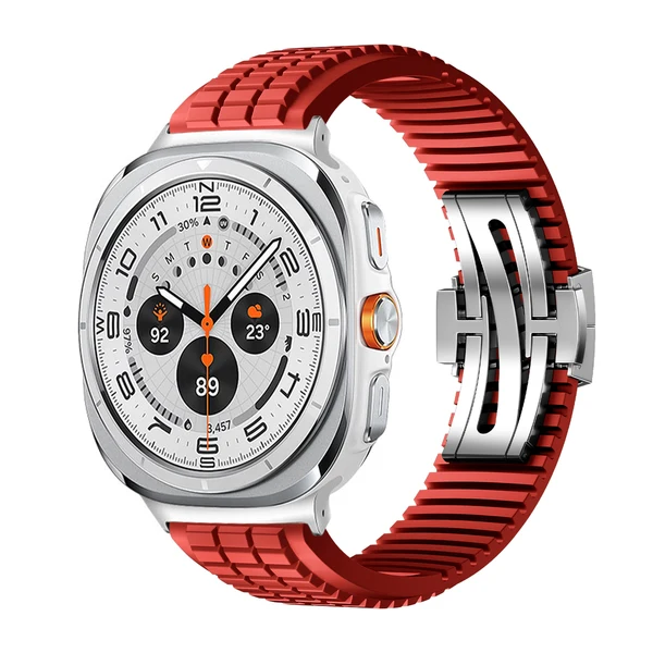 GR Modern Band Upgraded Version For Samsung Galaxy Watch — Czerwony – srebrna klamra / Galaxy Watch Ultra 47mm