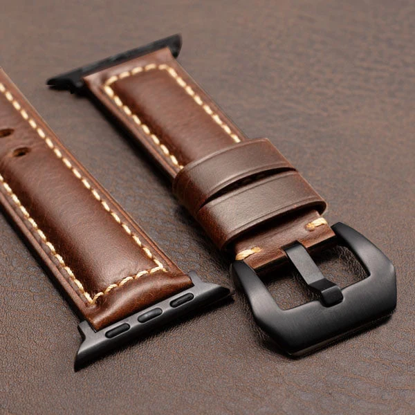 Nappa Leather Band For Apple Watch — Hellbraun / Schwarz / 40mm/41mm/42mm