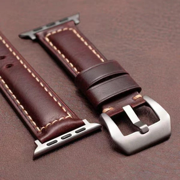 Nappa Leather Band For Apple Watch — Rotbraun / Silber / 40mm/41mm/42mm