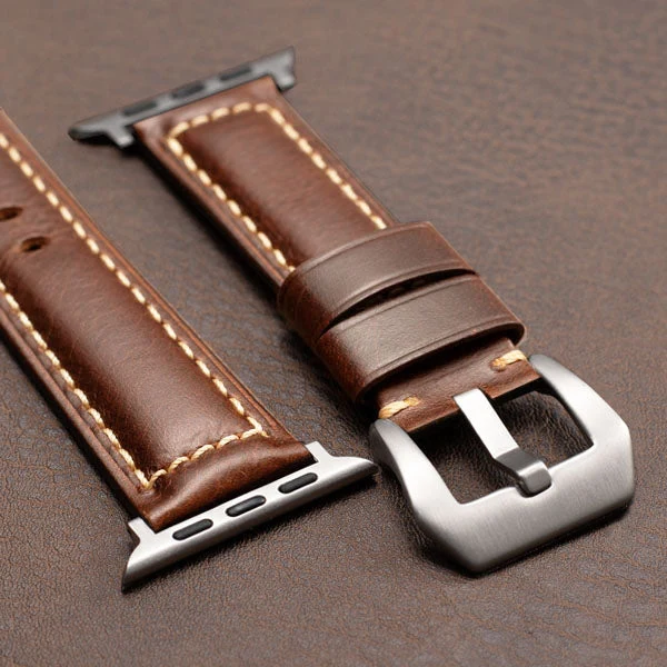 Nappa Leather Band For Apple Watch — Hellbraun / Silber / 40mm/41mm/42mm
